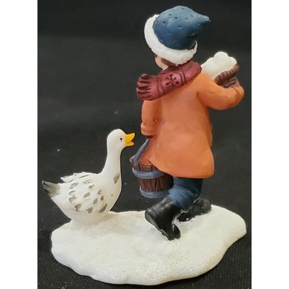 Santas Workbench BOY WITH EGGS & DUCK goose Christmas Village figure OWell 2.25" - Picture 3 of 7